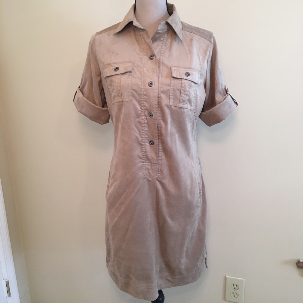 New York & Company Suede Sheath Dress Snap Buttons